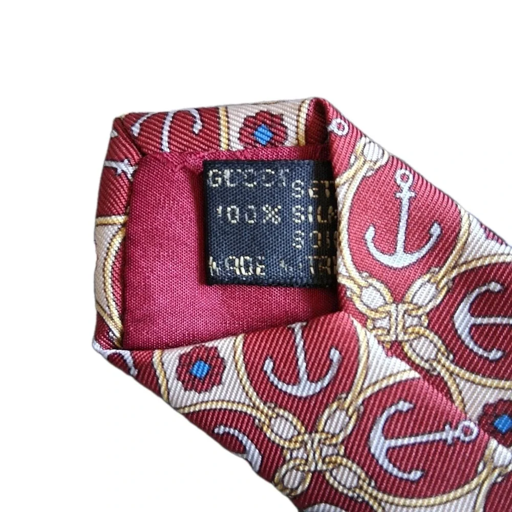 Vintage Gucci Silk Tie Made In Italy Nautical Anchor Pattern Designer Classic‎